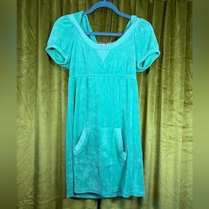 Vintage Y2K Juicy Couture green terry cloth hooded mini dress. Size XS.